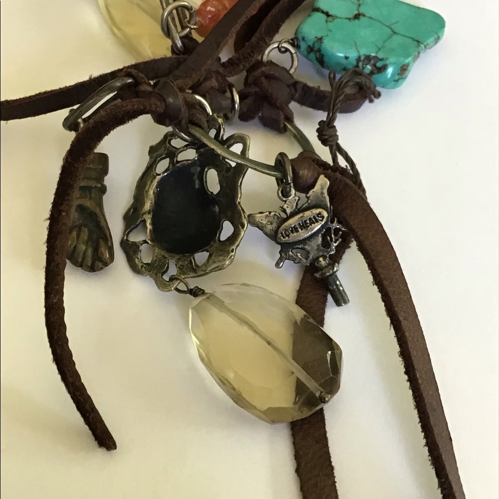 Love Heals Mixed Charms Gems Leather Necklace - Picture 7 of 10